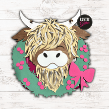 Load image into Gallery viewer, Highland Cow Christmas Wreath Door Hanger | DIY Kit | Unfinished
