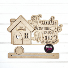 Load image into Gallery viewer, Family Makes This House a Home Word Art Votive Holder Shelf Sitter Decor  | DIY Kit | Unfinished | Personalized
