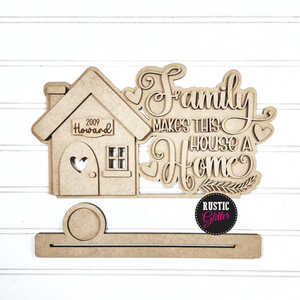 Family Makes This House a Home Word Art Votive Holder Shelf Sitter Decor  | DIY Kit | Unfinished | Personalized