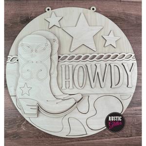 Howdy (Western Boot) Door Hanger | DIY Kit | Unfinished