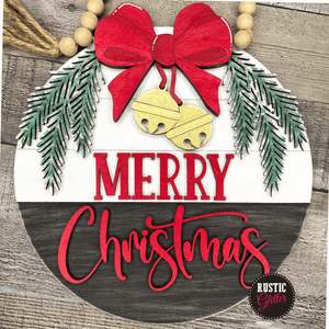 Merry Christmas with Bow and Bells Door Hanger | DIY Kit | Unfinished