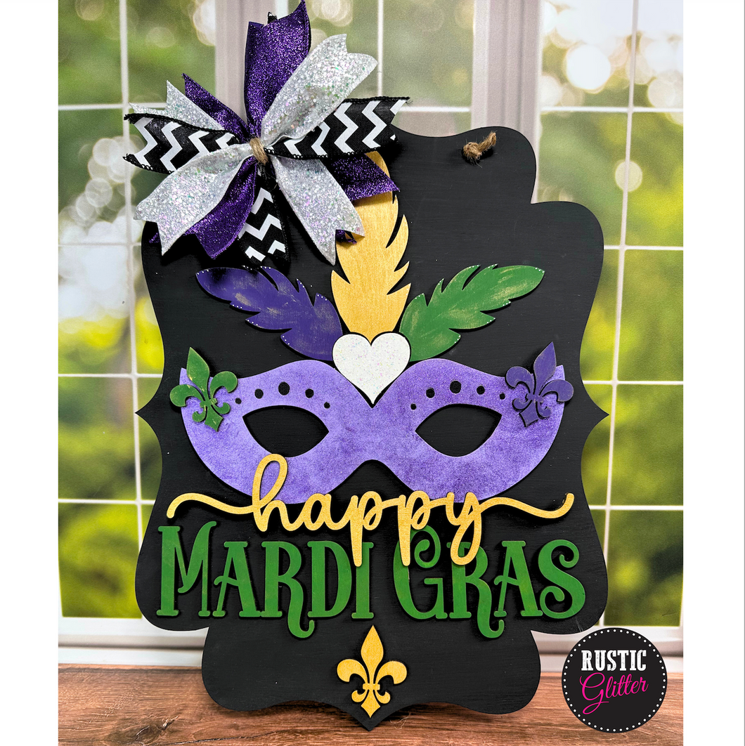 Happy Mardi Gras Sign Door Hanger | DIY Kit | Unfinished