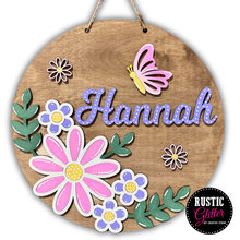 Load image into Gallery viewer, Floral w/Butterfly Kids&#39; Door Hanger Sign | DIY Kit | Unfinished
