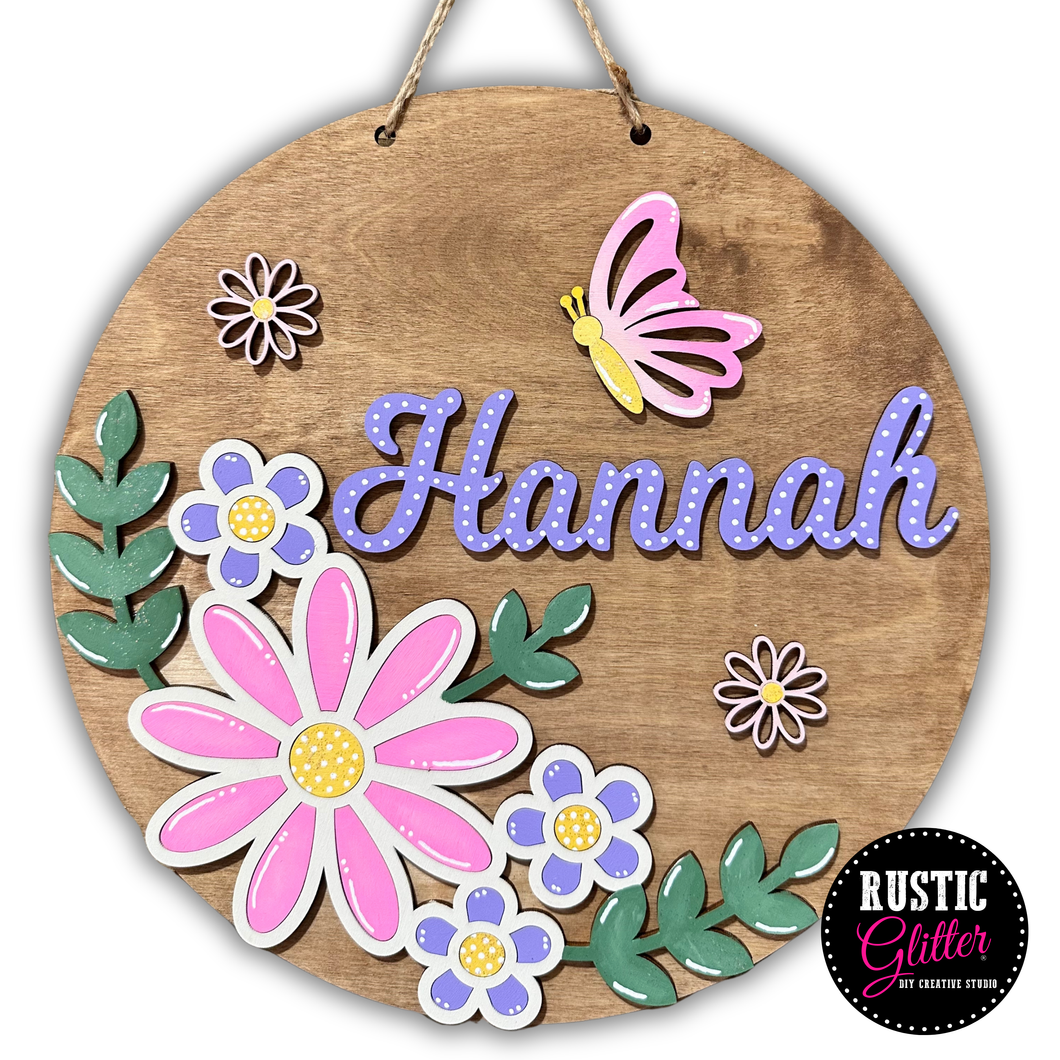 Floral w/Butterfly Kids' Door Hanger Sign | DIY Kit | Unfinished