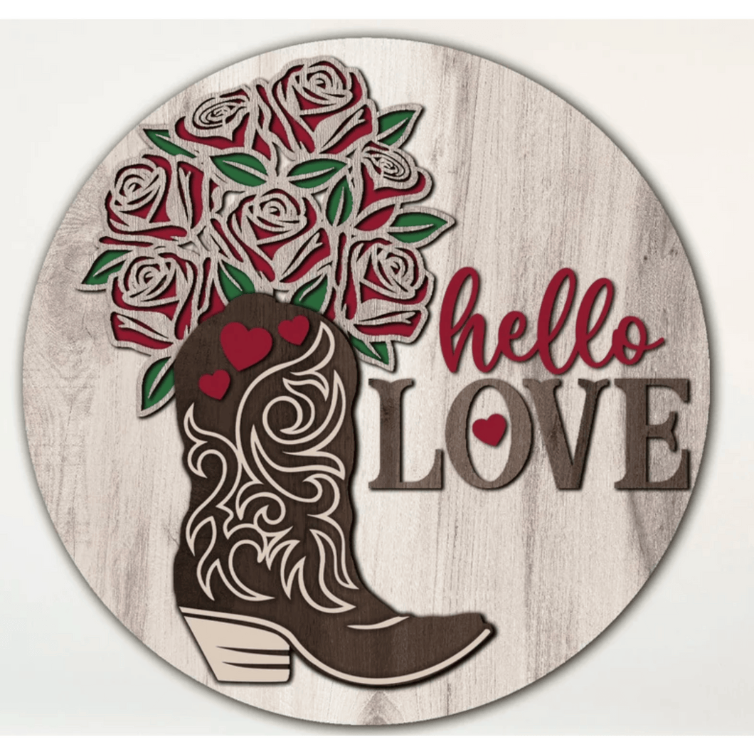 Hello Love Western Boot Door Hanger | DIY Kit | Unfinished