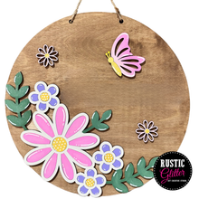 Load image into Gallery viewer, Floral w/Butterfly Kids&#39; Door Hanger Sign | DIY Kit | Unfinished
